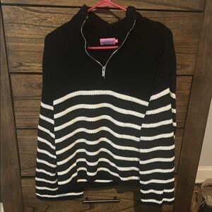 Black and White Striped Women's Sweater